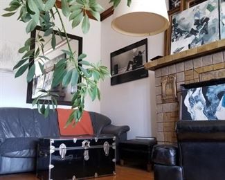 sofa, arc lamp, trunk, large mirror