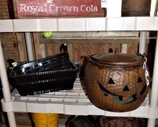 Vintage Pepsi & Royal Crown Wood Crates, hammered copper Pumpkin