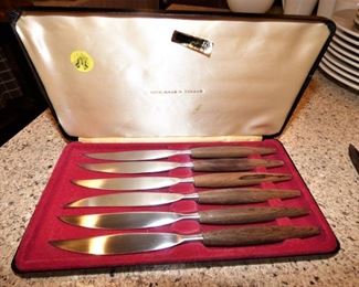 Mid Century Modern Stix, Baer & Fuller "Brazilian Rosewood" handle  Steak Knife Set 