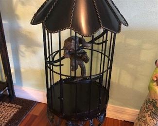 Cat in metal bird cage with stand $50