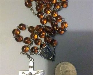 https://www.ebay.com/itm/114160209680 Rx07 STERLING SILVER ROSARY AMBER COLOR BEADS $30
