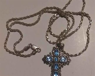 https://www.ebay.com/itm/124156099703 RX4152016 STERLING SILVER 24 INCH ROPE CHAIN & CROSS WITH BLUE STONES WEIGHT 5.3 GRAMS RX BOX 1 RX4152016 $39