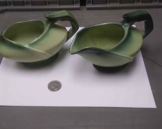 https://www.ebay.com/itm/114209780235 AB0339 VINTAGE McCOY POTTERY TWO TONE GREEN CREAMER & SUGAR BOWL FOR PAIR BOX 78 AB0339 $25