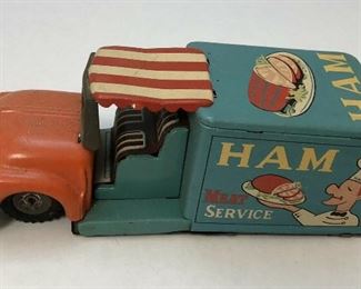 https://www.ebay.com/itm/114218490420	BU1009 VINTAGE PRESSED METAL FRICTION CAR 1960S Ham Meat Service MADE IN JAPAN untested	 Auction 

