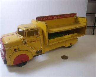 https://www.ebay.com/itm/124183721244	BU3057 1950s VINTAGE TOY YELLOW & RED COCA COLA DELIVERY TRUCK PRESSED STEEL MADE IN USA BY MARX TOYS 12 1/2 X 5 3/8 X 5 INCHES ZABBU BOX 9 BU3057	 Auction Starts 5/11/20 9 PM 

