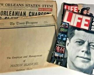 https://www.ebay.com/itm/124186185987	GB043: JOHN F KENNEDY 1963 NEW ORLEANS NEWSPAPERS & 1963/1983 LIFE MAGAZINE 	 $30 	Buy-IT-Now

