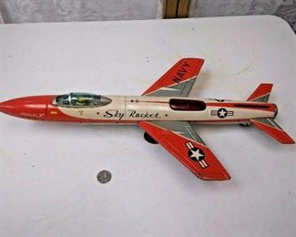 https://www.ebay.com/itm/114272436141	BU3093 USED VINTAGE 1960s TIN FRICTION LITHO TOY JET PRESSED METAL SKY ROCKET DO	 $20.00 

