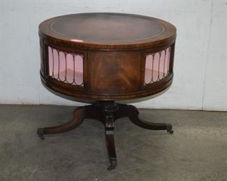 Flamed Mahogany Leather Top Drum Table