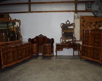 Outstanding flamed mahogany French swan carved 8pc Bedroom Suite