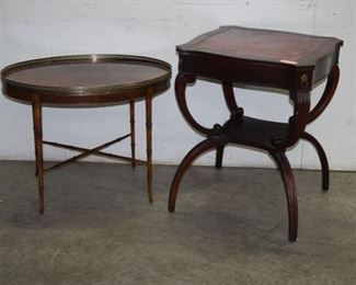 Brass Gallery top tea table and leather top lamp table