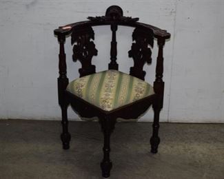 Heavily Carved Lady Head Corner Chair