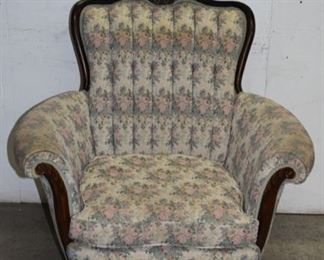 Over Stuffed French Carved Fireside Chair