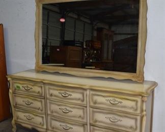 Painted French provincial 9 drawer dresser w/ Mirror 