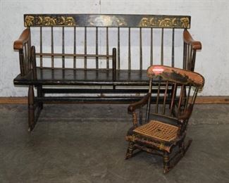 Antique Hitchcock painted mame’s bench rocker and child’s rocker