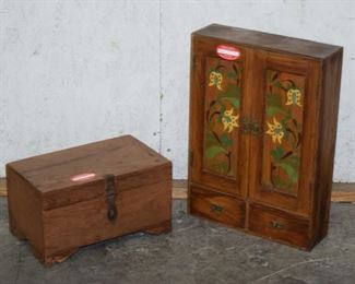 Antique tool box & painted spice cabinet