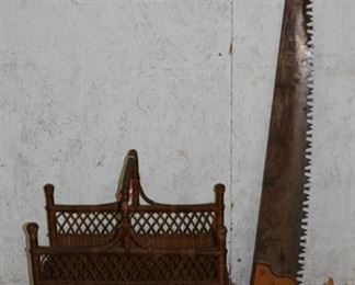 Antique Wicker and 2-man buck saw