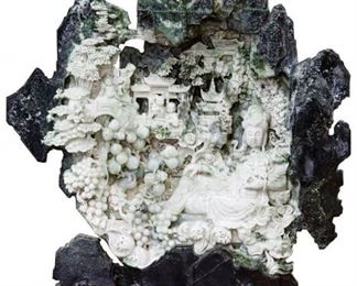 Chinese Carved Jadeite Jade Intricate Sculpture