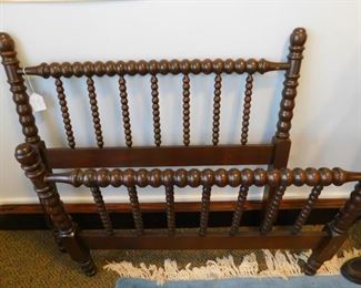 Antique single spool twin bed, with rails