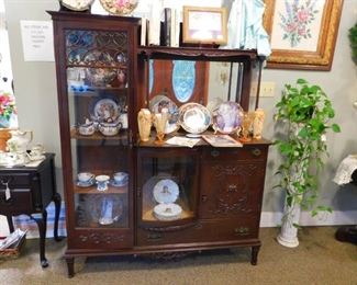 Outstanding French/Victorian mahogany china and sideboard piece offering display and storage
