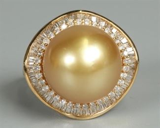 pearl, diamonds, 18K gold ring