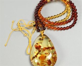 amber pendant, amber beaded necklace