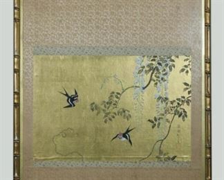 Japanese painting on gold leaf paper, possibly 19th c.