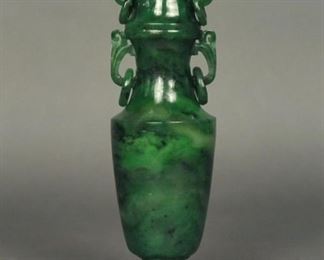 Chinese spinach jade vase w/ cover