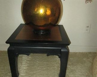 LACQUER STAND & BRASS VASE