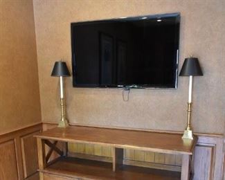 Samsung flatscreen tv, decorative lamps, Ethan Allen Tv console