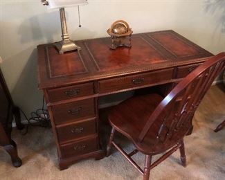 Leather top desk with chair, nice small size