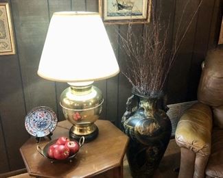 Nice side table, brass lamp