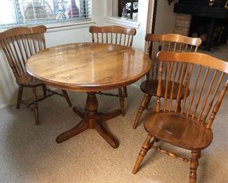 perfect condition maple table with 4 chairs, and has a leaf, well made and very comfortable chairs $375. also has two leaves