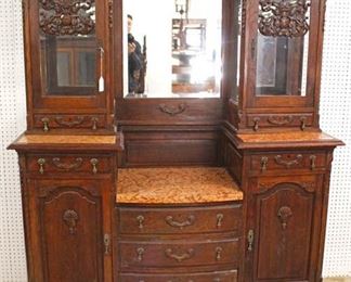  ANTIQUE French Oak 2 Piece Marble Top Curio Buffet with Key

Auction Estimate $400-$800 – Located Inside 