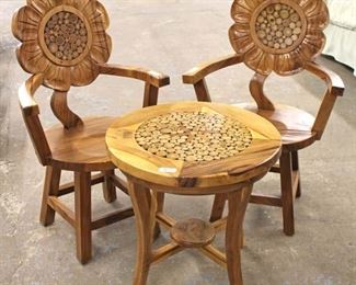  NICE 3 Piece Conversation Set

Pair of Sun Flower Design Wood Carved Chairs and Center Table

Auction Estimate $100-$300 – Located Inside 