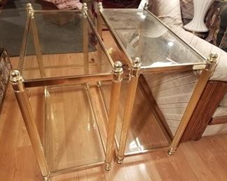 Glass  Brass End Tables