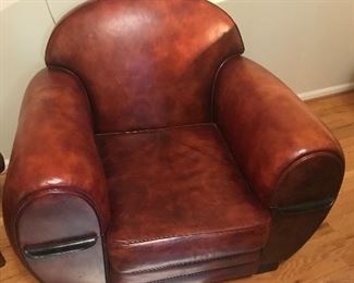 French art deco leather club chairs (2) (circa 1920s)