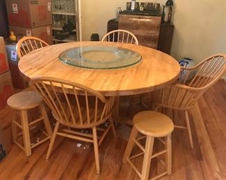 Handmade butcher block dining room table w/4 chairs & 4 stools (Lazy susan included)