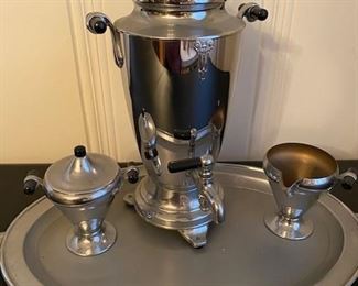 Vintage coffee set and tray with bakelite handles