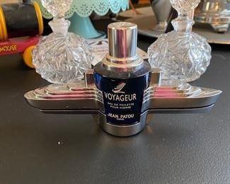 Jean Patou Voyageur fragrance and pair of Tiffany perfume bottles