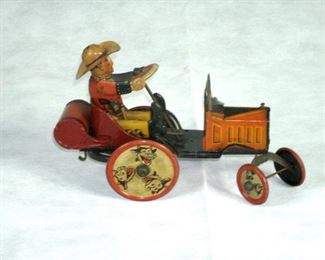 1930's LOUIS MARX TIN WIND-UP WHOOPEE COWBOY CRAZY CAR