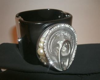 RARE CHANEL SOUP CAN PEARL BLACK CUFF BRACELET