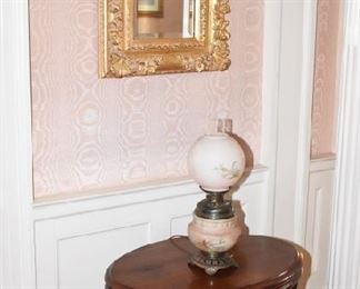 Victorian table, gilt framed mirror