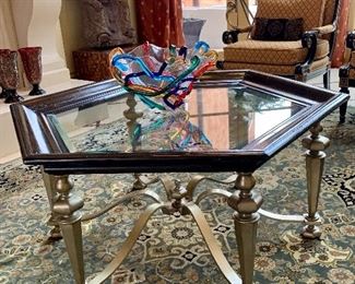 Hexagonal Glass & Wood Coffee Table