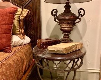Pair of Iron & Marble Side Tables & Lamps
