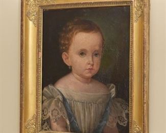 Antique Child Portrait Oil Painting - 1800's - in Gilt Frame (Spanish)