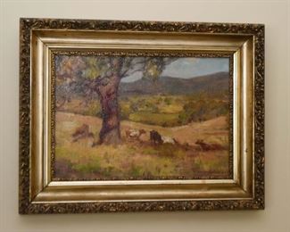 Antique Oil Painting - 1800's - in Ornate Frame, Signed (Cows)