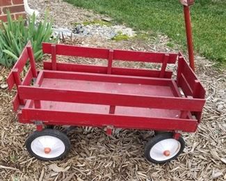 Vintage Red Wooden & Metal Wagon Cart https://ctbids.com/#!/description/share/312933