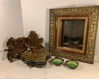 Framed Mirrored Shadow Box and Pottery Barn Leaf Plates    https://ctbids.com/#!/description/share/312857