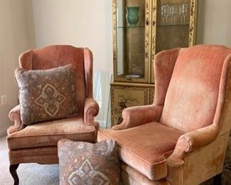 Two Velvet Wingback Chairs and Matching Pillows https://ctbids.com/#!/description/share/312200