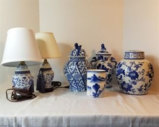 Blue & White Asian Decor & Lamp Pair https://ctbids.com/#!/description/share/312901